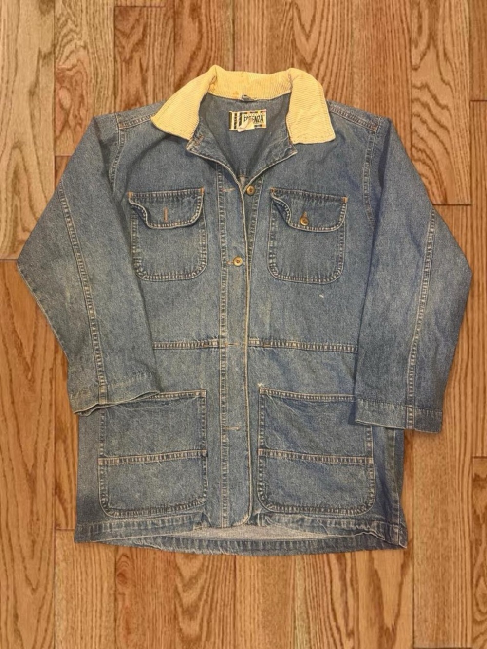 Vintage Denim barn Jacket with Cream Corduroy Collar